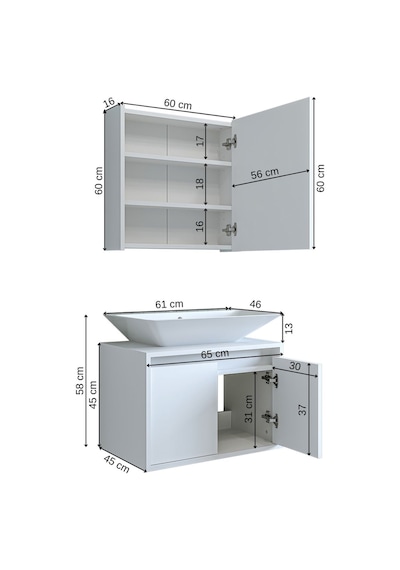Banos Banyo Roomart Tm7.2 Lavabolu Mat Beyaz Mdf 65 Cm Banyo Dola Mat Beyaz
