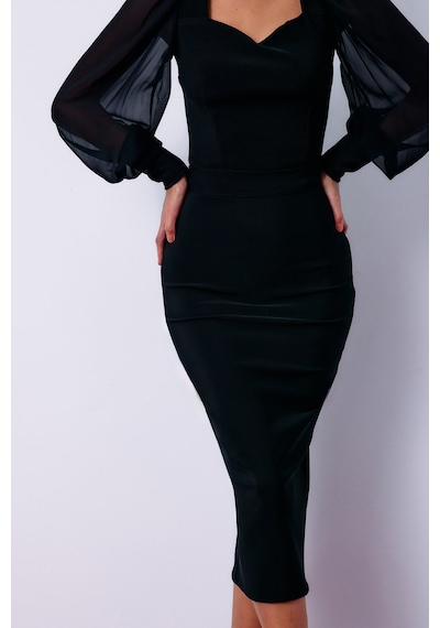 Sateen Midi Boy Kalem Etek - Siyah