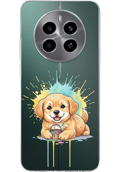 Realme 12 İle Uyumlu Splash Köpek Tasarımlı Şeffaf Silikon Kılıf Şeffaf