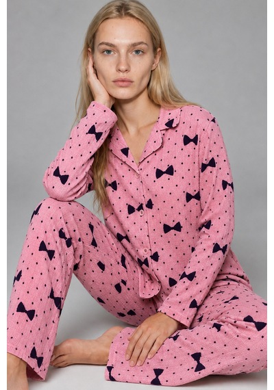 Kadın Uzun Kol Rahat Lila Pijama Takımı 4749