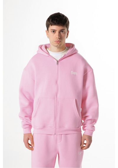 Flaw Nakışlı Zip Hoodie-28829 Pembe