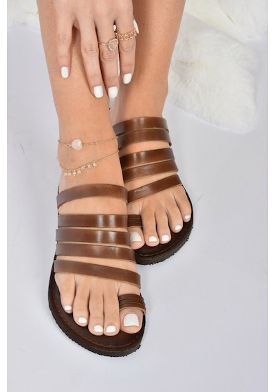 Fox Shoes Taba Hakiki Deri Kadın Sandalet K374680203