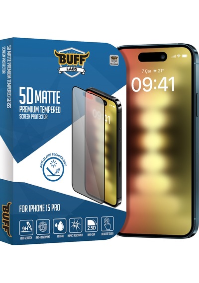 Buff Apple iPhone Uyumlu  15 Pro - 2x5d Ekran Koruyucu + Şeffaf Kılıf + Lens Koruyucu Matte Mat