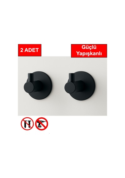 2 Adet Yuvarlak Plastik Güçlü Yapışkanlı Kancalı Çok Amaçlı Askılık Kapı Arkası Bornoz Askılığı Siya Diğer