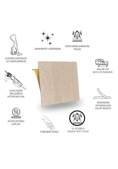 Tink Kendinden Yapışkanlı Keçe Karo Zemin Ve Duvar Kaplama Duvar Kağıdı Desenli Devetüyü 48x48 Cm 4 Adet 0,92 M² 4 Adet 0,92 M²