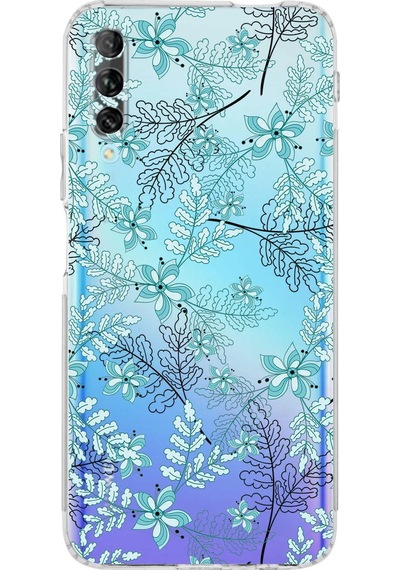 Huawei Psmart Prouyumlu Kamera Korumalı Floral Su Yeşili Tasarımlı Şeffaf Silikon Kılıf