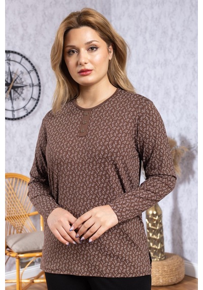 Mutlu City Kadın Yeni Model Yüksek Kalite Yuvarlak Yaka Patlı Orta Yaş Anne Penye Bluz 6545 Kahve Rengi Mutlu City Kadın Yeni Model Yüksek Kalite Yuvarlak Yaka Patlı Orta Yaş Anne Penye Bluz 6545 Kahve Rengi