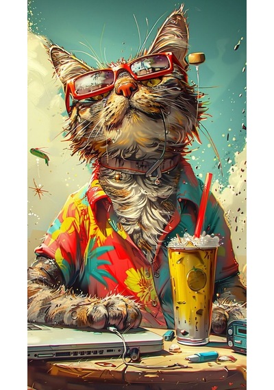 Unreal Tatil Yapan Hangover Kedi Iı Ev Duvar Salon Güzellik Salonu Ofis Dükkan Dekarasyon Kanvas Tablo