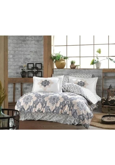 Hobby Kingsize Poplin Nevresim Amanda Gri Çok Renkli