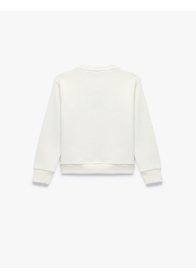 Koton Uzun Kollu Bisiklet Yaka Pamuklu Üç İplik Şardonlu Ayıcık Baskılı Sweatshirt Ekru 7wkg10691ak