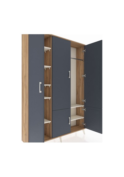 Arges Dolap 7 Raflı 5 Kapaklı Tek Askılı 132x30x195 Çam-antra... Çam