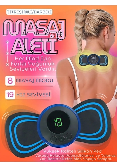 Kelebek Masaj Aleti Bel Sırt Bacak Kol Titreşimli Masaj Pedi Şarjlı 8 Modlu Vücut Tens Cihazı Çok Renkli