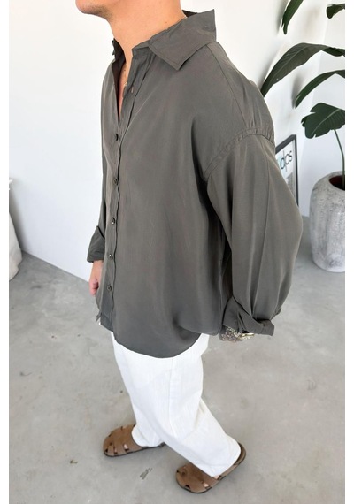 Haki Basic Oversize Modal Gömlek Haki