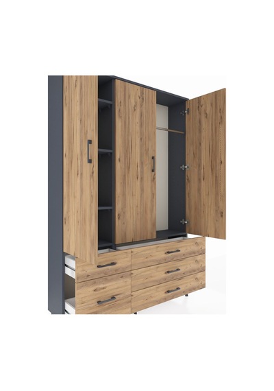 Arges Dolap 5 Raflı 5 Çekmeceli Tek Askılı 132x30x195 Antrasit-çam/çam Atlas Çam/atlas Çam Arges Dolap 5 Raflı 5 Çekmeceli Tek Askılı 132x30x195 Antrasit-çam/çam Atlas Çam/atlas Çam