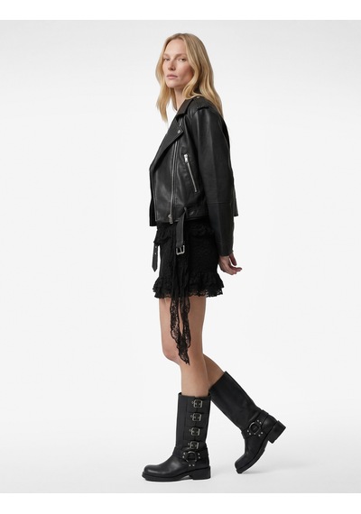 Koton Fermuar Detaylı Uzun Kollu Crop Oversize Suni Deri Biker Ceket Siyah 6sak20016ew