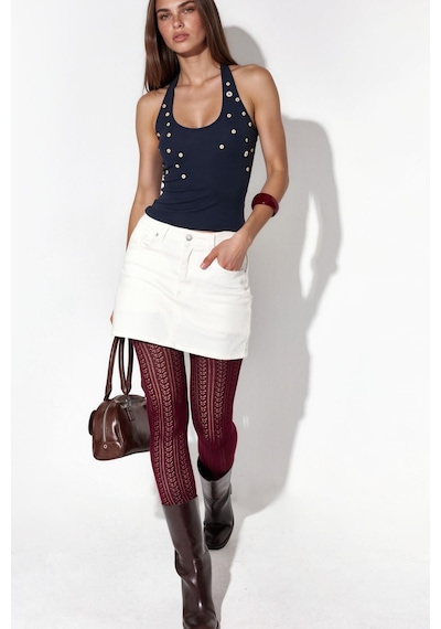 Hiccup Busem İşlemeli Slim Fit Kolsuz Bluz Lacivert
