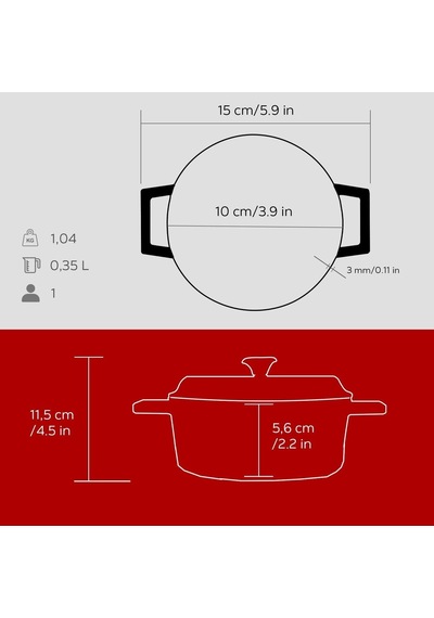 Lava Metal Döküm Mini Tencere, 10 Cm, 0.35 L Hacim, Kırmızı Diğer