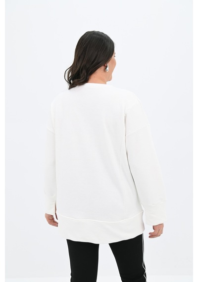 Kadın Büyük Beden Oversize Yırtmaç Detaylı Sweatshirt 1865-25 Ekru