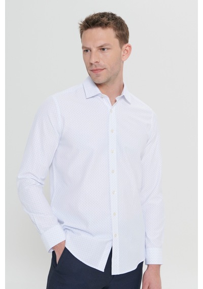AC&Co / Altınyıldız Classics Erkek Beyaz Mavı Slim Fit Dar Kesim Klasik Yaka Pamuklu Armürlü Gömlek Beyaz Mavı AC&Co / Altınyıldız Classics Erkek Beyaz Mavı Slim Fit Dar Kesim Klasik Yaka Pamuklu Armürlü Gömlek Beyaz Mavı