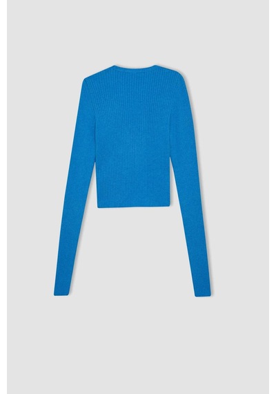 Defacto Coool Regular Fit Crop Düğmeli V Yaka Triko Hırka A2076AX23AUBE124 Mavi