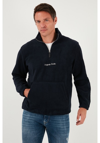 Buratti Regular Fit Yarım Fermuarlı Dik Yaka Yumuşak Dokulu Erkek Sweat 59060661 Lacivert
