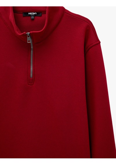 Koton Şardonlu Regular Fit Uzun Kollu Fermuarlı Yaka Sweatshirt Kırmızı 7wam70003mk