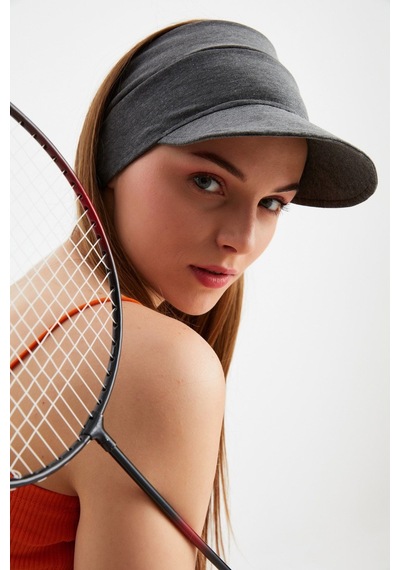 Butikgiz Kadın Uv Korumalı Katlanabilir Üstü Açık Yumuşak Siperli %100 Pamuklu Penye Tenis Vizör Şapka Füme