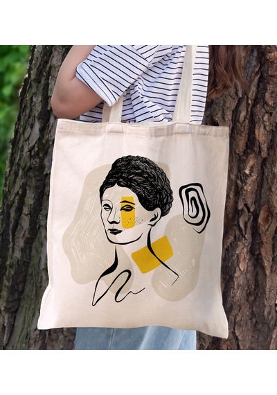 Bk Gift Modern Art Tasarımlı Kanvas Bez Çanta, Baskılı Omuz Çantası, Alışveriş Çantası, Plaj Çantası, Arkadaşa Hediye-17 Sarı