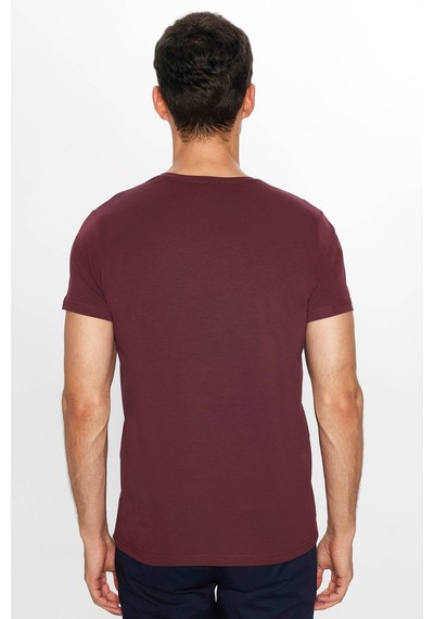 Tudors Erkek Slim Fit Dar Kesim Pamuklu Yumuşak Dokulu Esnek Kumaş Düz Basic Bordo Bisiklet Yaka Tişört-31551-bordo Bordo