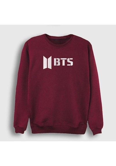 Presmono Unisex Logo Bts Sweatshirt Bordo