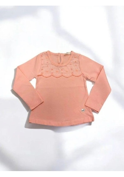 Zekids Kız Çocuk Çiçek Detaylı Pamuklu İnce Uzun Kollu Bluz-14829 Pembe