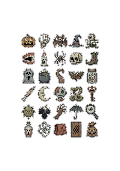 Cadılar Bayramı Gotik Sticker Seti 150 Adet - 5'li Mega Paket No21 - Laptop Defter Ajanda Çok Renkli