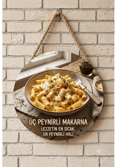 Üç Peynirli Makarna Temalı Restoranlar Cafeler Lokantalar İçin Ahşap Duvar Kapı Dekoratif Süs