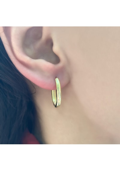 Taşsız Oval Gold Küpe Gümüş