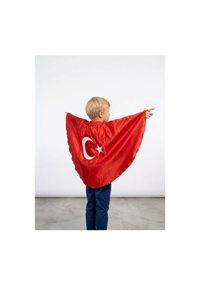 Çlm Store Türk Bayraklı Ayyıldızlı Pelerin Kırmızı Kırmızı
