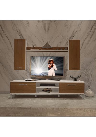 Decoraktiv Eko 5d Mdf Dvd Krom Ayaklı Tv Ünitesi Tv Sehpası Beyaz - Ceviz