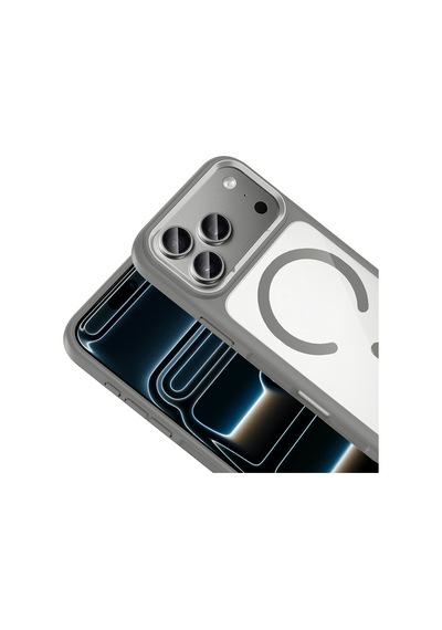 Apple Uyumlu iPhone 17 Pro Max - Apple Uyumlu iPhone 18 Pro Max Uyumlu Kılıf M-safe Şarj Özellikli Metal Kamera Çerçeveli Tiko Kapak Gri