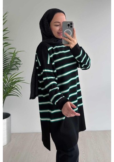 Kahijab Lady Triko Tunik - Siyah/yeşil Siyah