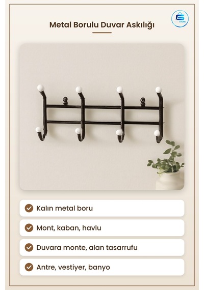 Duvar Asısı Kıllı Metal Borulu Antre Vestiyer Asılık Mont Kaban H Çok Renkli