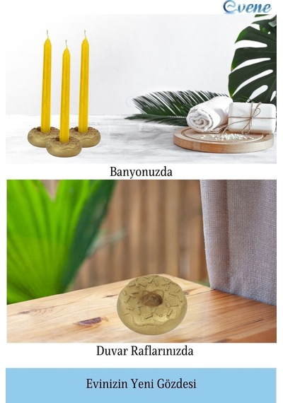 Mumluk Şamdan 3 Adet İnce Mum Uyumlu Donut Model - Altın