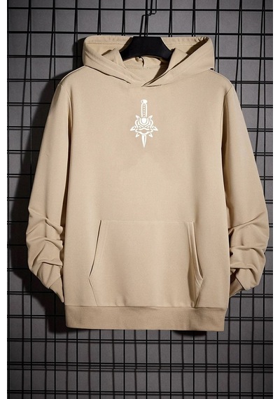 Uyguntarz Unisex Skullcracked Baskılı Sweatshirt Bej