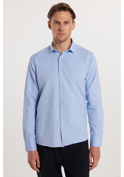 Tudors Modern Slim Fit Pamuklu Kolay Ütü Armürlü Erkek Gömlek-33179 Mavi Tudors Modern Slim Fit Pamuklu Kolay Ütü Armürlü Erkek Gömlek-33179 Mavi