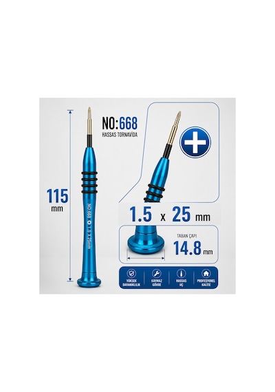 Manyetik Tornavida 1.5x25 Mm Cep Telefonu Ve Elektronik Tamir Aleti - Mavi No:668