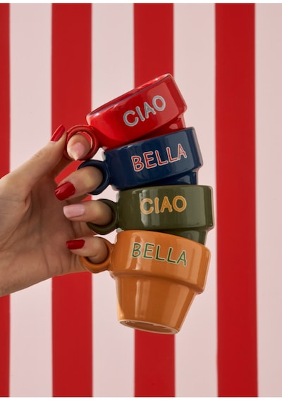 Bella Maison Line Espresso 2'li Seti Mavi-kırmızı 105 Cc Kahverengi