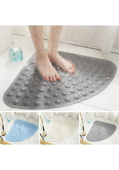 Mainshop Duş Paspası Kaymaz Banyo Paspası Duş Vantuzlu Gider Delikli 54x54 Cm M-163 Gri
