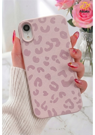Fibaks iPhone Xr Uyumlu Kılıf Pembe Leopar Desenli İnce Yumuşak Silikon