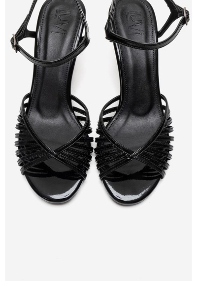 Luvishoes Danıca Siyah Rugan İnce Bantlı Kadın Topuklu Ayakkabı