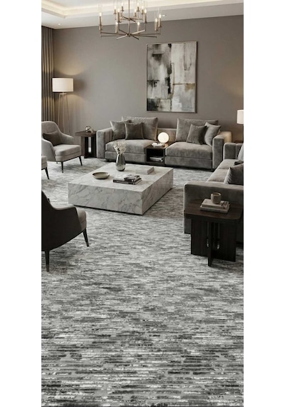 Nesrin Jel Taban Kaymaz Modern Siyah Koy Gri Güzel Salon Kesme Hali Yolluk