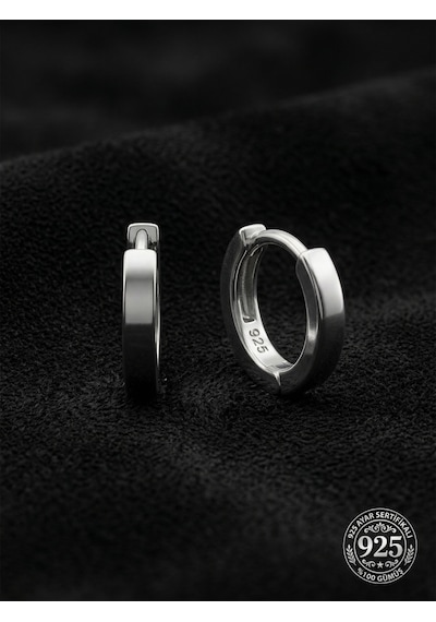 Roza Silver 925 Ayar Gümüş Rodyum Kaplama Yuvarlak Tragus - Piercing Halka Küpe - Çift 2 X 9 MMM Rze10298