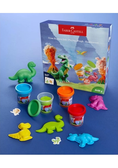 Faber-Castell Dino 4x56 gr Oyun Hamuru ve 3D Kalıp Oyun Hamuru Seti